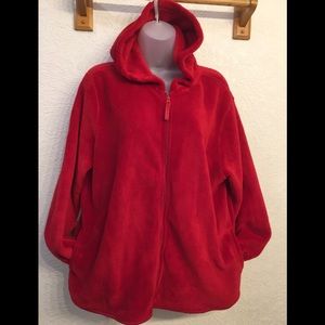 Dark Red Hooded Zip-up Plush Fleece Jacket